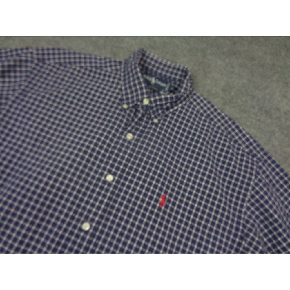 Vintage Polo Ralph Lauren Textured  Shirt Mens Blue M‎ Red Pony Blaire Plaid